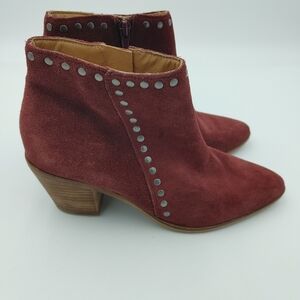Lucky Brand Red Suede Ankle Boots with Studs